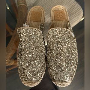 Tory Burch max Espadrille slide gold/glitter size 9